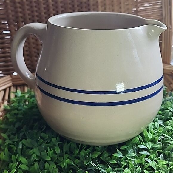 Vintage Stoneware Crock Double Banded Pottery Pitcher - Picture 1 of 14